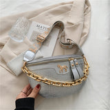 Women's PU Leather Waist Pack Chest Bag Phone Handbag Purse Chain Travel Belt