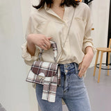 PU Leather Small Square Bag Female Retro Contrast Flap Shoulder Bag