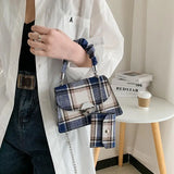 PU Leather Small Square Bag Female Retro Contrast Flap Shoulder Bag