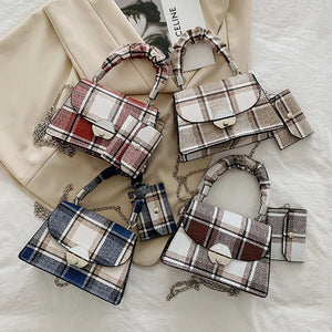 PU Leather Small Square Bag Female Retro Contrast Flap Shoulder Bag
