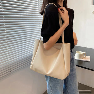 PU Leather Solid Women Shoulder Shopping Bag Casual Ladies Large Capacity Tote H