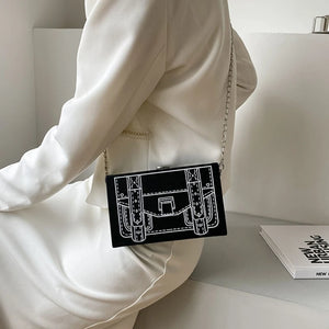 Cartoon Chain Shoulder Bag PU Leather Square Crossbody Purse