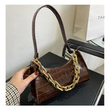 PU Leather Street Crescent Zipper Handbag Crocodile Pattern Retro Mini Bag