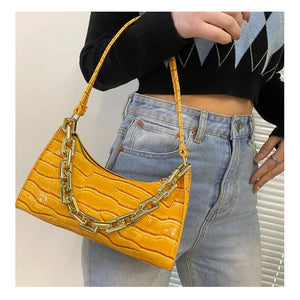 PU Leather Street Crescent Zipper Handbag Crocodile Pattern Retro Mini Bag