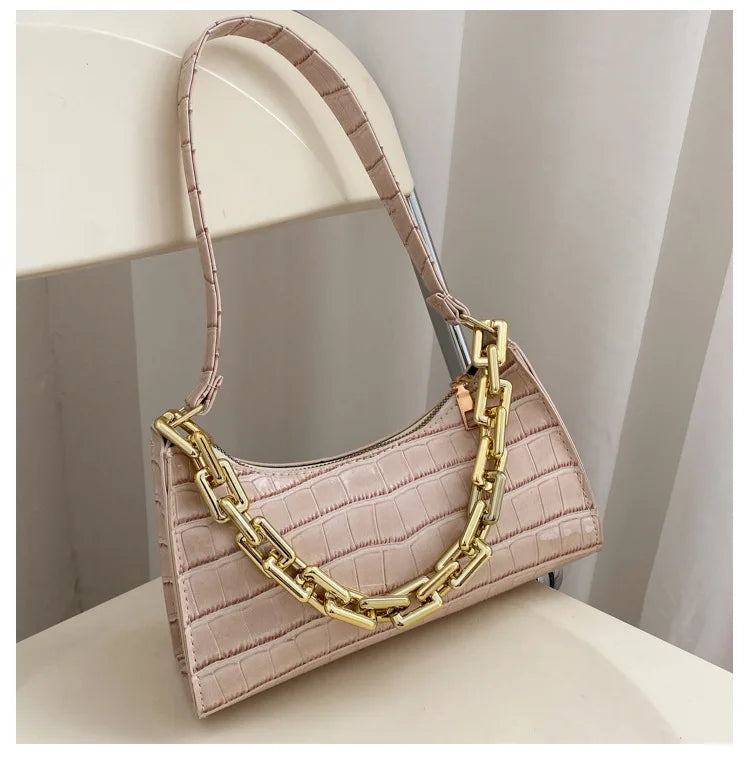 PU Leather Street Crescent Zipper Handbag Crocodile Pattern Retro Mini Bag