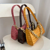 PU Leather Street Crescent Zipper Handbag Crocodile Pattern Retro Mini Bag