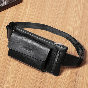 Men's PU Leather Waist Bag Travel Fanny Pack Belt Pouch Cell Phone Sling Bag