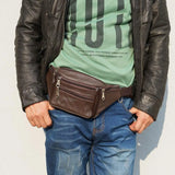 PU Leather Waist Bag Waist Pack Funny Pack Belt Bag Men Chain Waist
