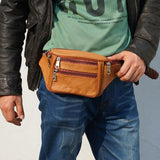 PU Leather Waist Bag Waist Pack Funny Pack Belt Bag Men Chain Waist