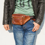 PU Leather Waist Bag Waist Pack Funny Pack Belt Bag Men Chain Waist