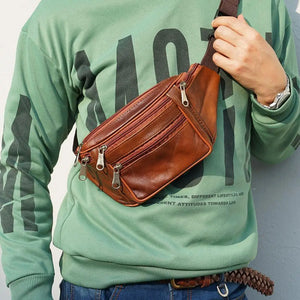 PU Leather Waist Bag Waist Pack Funny Pack Belt Bag Men Chain Waist
