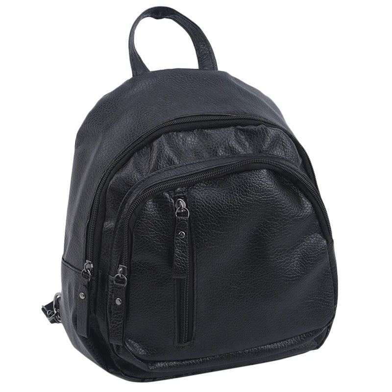 PU Leather Women Backpack Small Zipper Bags Student Rucksack For Girls