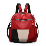 PU Leather Women Backpack Travel Large Capacity School Bags Patchwork Mochila