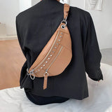PU Leather Women Chest Bag Waist Bag Solid Banana Bag Travel Phone Pouch