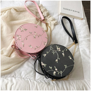 PU Leather Women Crossbody Bags Sweet Lace Round Handbags