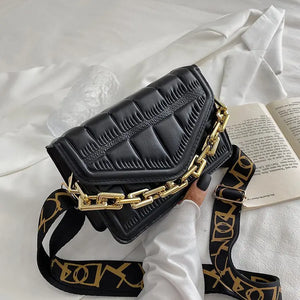 PU Leather Women Handbag Girl Shopper Casual Geometric Pattern Big Thick Chain