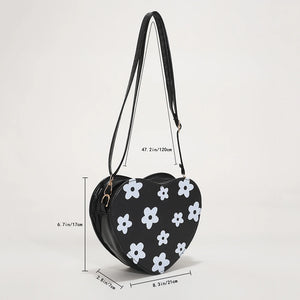 Heart-Shaped Crossbody Bag Flower Printed Purse Handbags