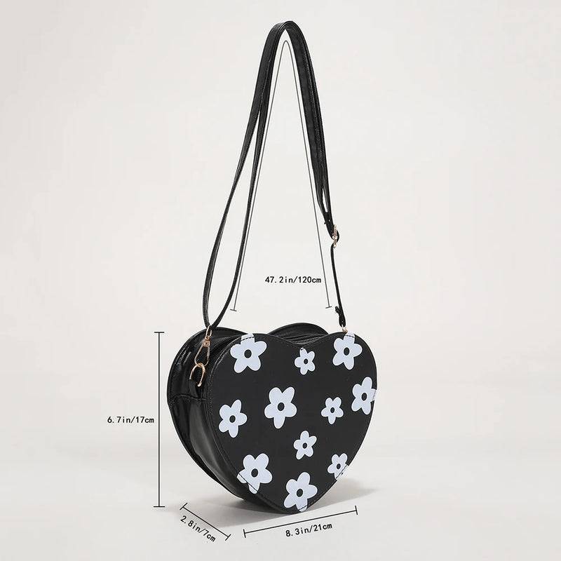 Heart-Shaped Crossbody Bag Flower Printed Purse Handbags