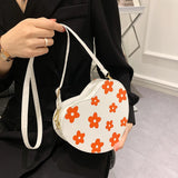Heart-Shaped Crossbody Bag Flower Printed Purse Handbags