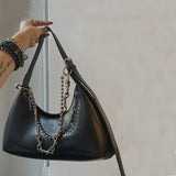 PU Leather Women Hobos Underarm Bag Retro Solid Ladies Tote Purse Handbags