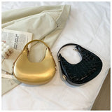 Vintage PU Leather Women Handbag Double Zipper Crescent Hobos Shoulder Bag