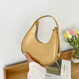 PU Leather Shoulder Bag Vintage Double Zipper Half Moon Crescent Hobos
