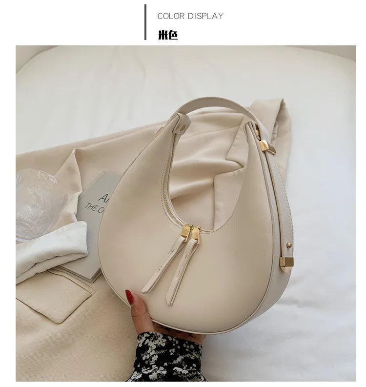 PU Leather Women Handbag Purses Double Zipper Crescent