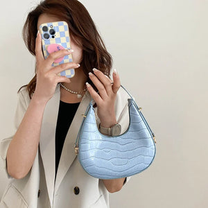 PU Leather Women Handbag Purses Vintage Double Zipper Half Moon Crescent