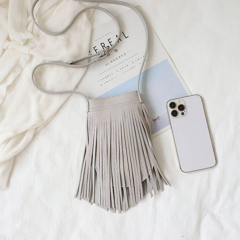 Vintage Fringe Tassel Women's Phone Bag Small Crossbody Bag