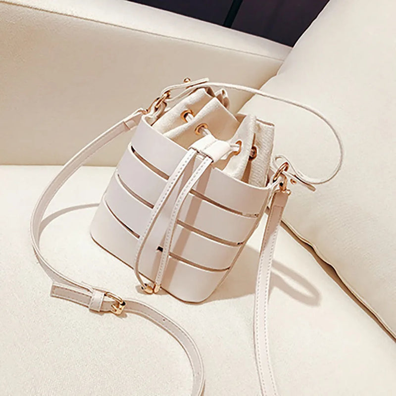 PU Leather Women Shoulder Bag Hollow Out String Cross Body Bags For Women