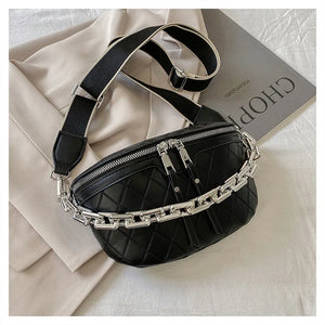 PU Leather Women Waist Bag Chain Fanny Pack Chest Bag Small Shell
