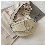 PU Leather Women Waist Bag Chain Fanny Pack Chest Bag Small Shell