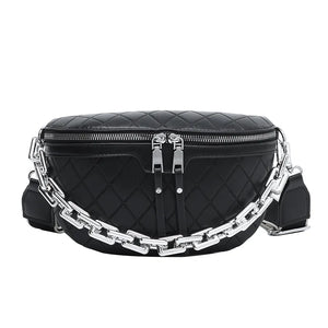 PU Leather Women Waist Bag Chain Fanny Pack Chest Bag Small Shell