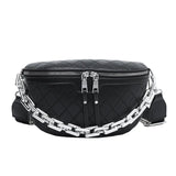PU Leather Women Waist Bag Chain Fanny Pack Chest Bag Small Shell