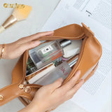 PU Leather Cosmetic Bag Large Capacity Portable Travel Storage