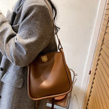 PU Leather Women's Shoulder Bag Casual Tote Solid Shopper Large Capacity Handbag