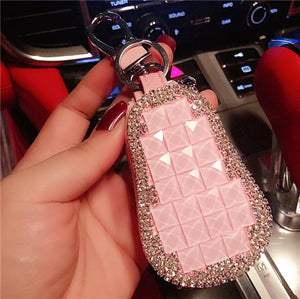 PU Leather Zipper Key Holder Diamond Rabbit Key Bag Case