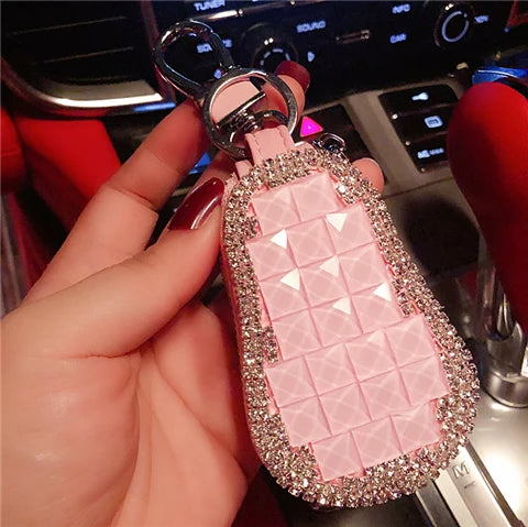 PU Leather Zipper Key Holder Diamond Rabbit Key Bag Case