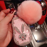 PU Leather Zipper Key Holder Diamond Rabbit Key Bag Case