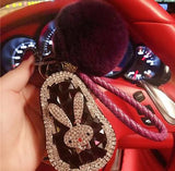 PU Leather Zipper Key Holder Diamond Rabbit Key Bag Case