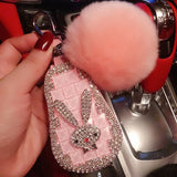 PU Leather Zipper Key Holder Diamond Rabbit Key Bag Case