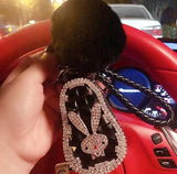 PU Leather Zipper Key Holder Diamond Rabbit Key Bag Case