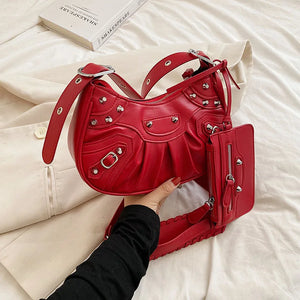 Retro Rivet Motorcycle Shoulder Bag