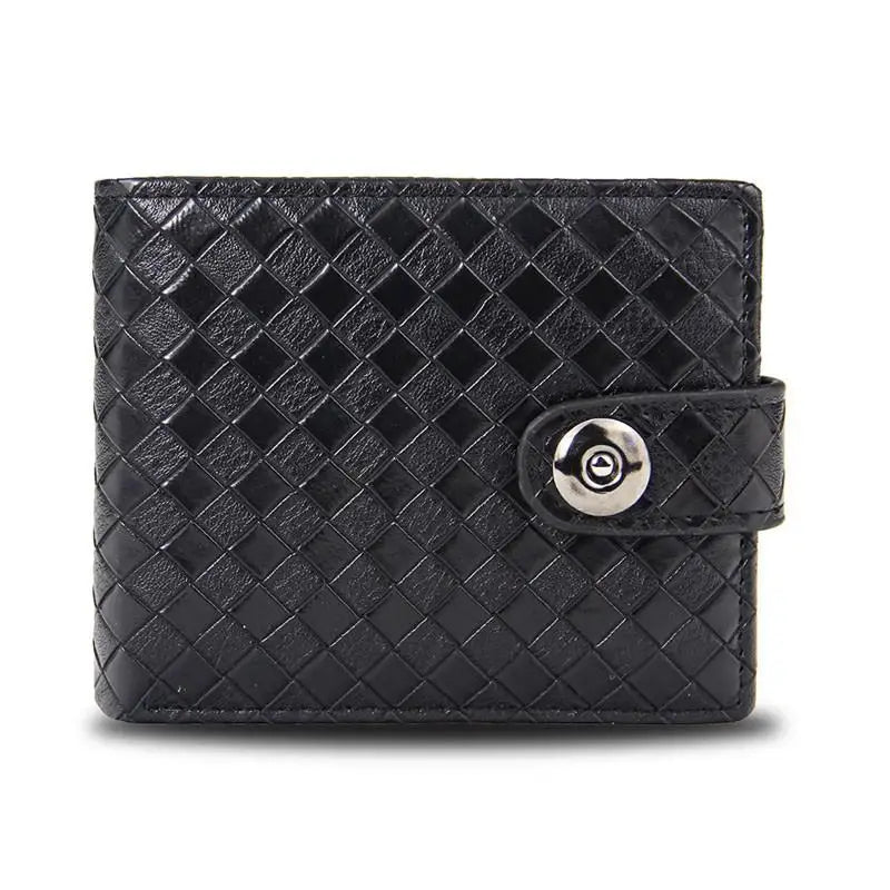 Woven Pattern Leather Men's Short Wallet Multi-Card Wallet Zipper Purse