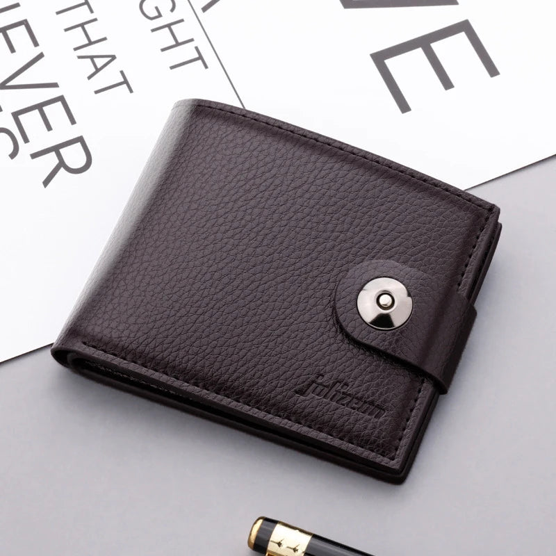 PU Men's Wallet Retro Woven Pattern Leather Short Wallet Multi-Card Zipper Purse