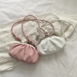 Metal Clip PU Shoulder Bag for Women Shell Shape Small Leather Pleated Cloud