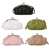 Metal Clip PU Shoulder Bag for Women Shell Shape Small Leather Pleated Cloud