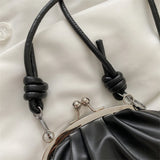 Metal Clip PU Shoulder Bag for Women Shell Shape Small Leather Pleated Cloud