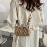 Metal Clip PU Shoulder Bag for Women Shell Shape Small Leather Pleated Cloud