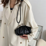 Metal Clip PU Shoulder Bag for Women Shell Shape Small Leather Pleated Cloud